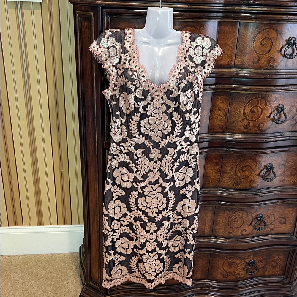 Elegant Brown with rose gold sequins and Lace Dress